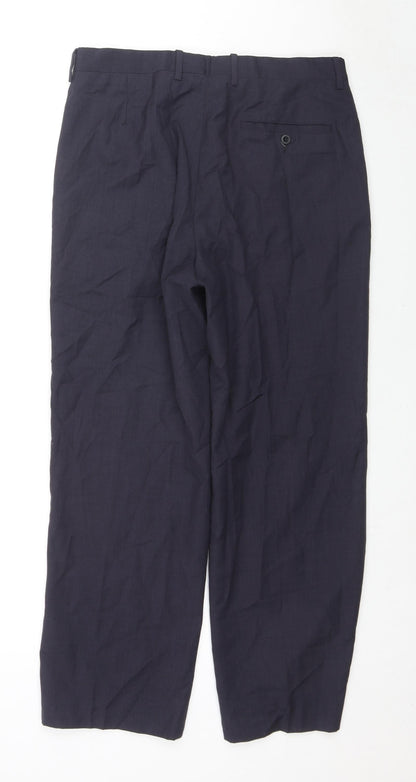 Hackett London Mens Blue Polyester Trousers Size 32 in L28 in Regular Zip