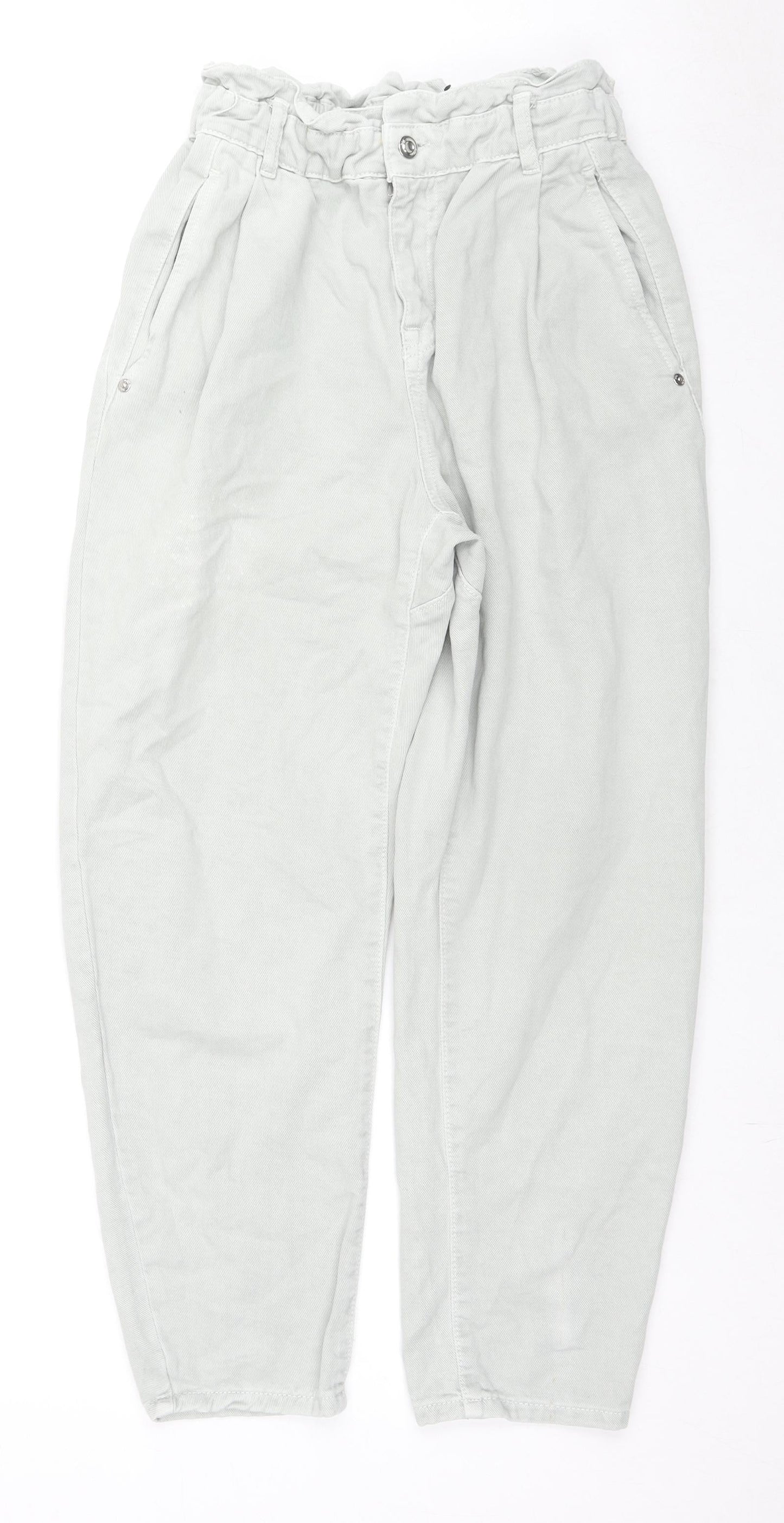 Zara Womens Grey Cotton Tapered Jeans Size 8 L25 in Regular Zip