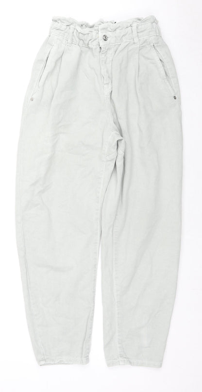 Zara Womens Grey Cotton Tapered Jeans Size 8 L25 in Regular Zip