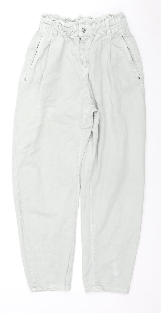 Zara Womens Grey Cotton Tapered Jeans Size 8 L25 in Regular Zip