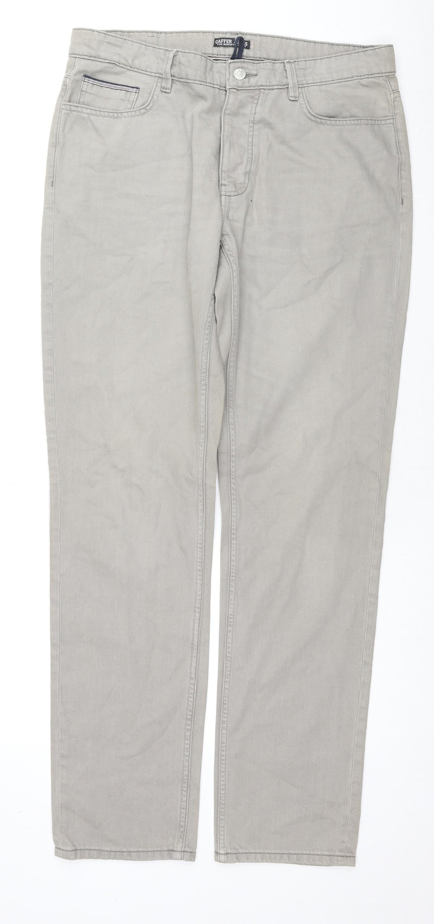 Gaffer Jeans Mens Beige Cotton Straight Jeans Size 34 in L34 in Regular Zip