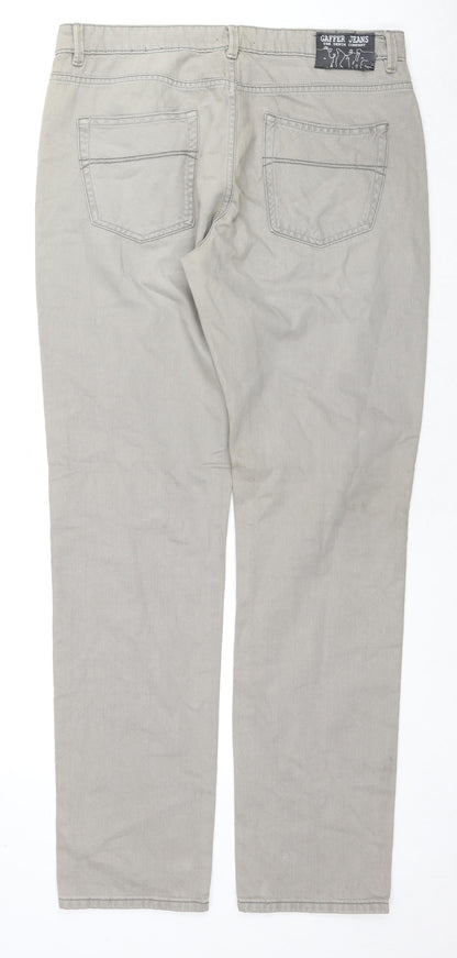 Gaffer Jeans Mens Beige Cotton Straight Jeans Size 34 in L34 in Regular Zip