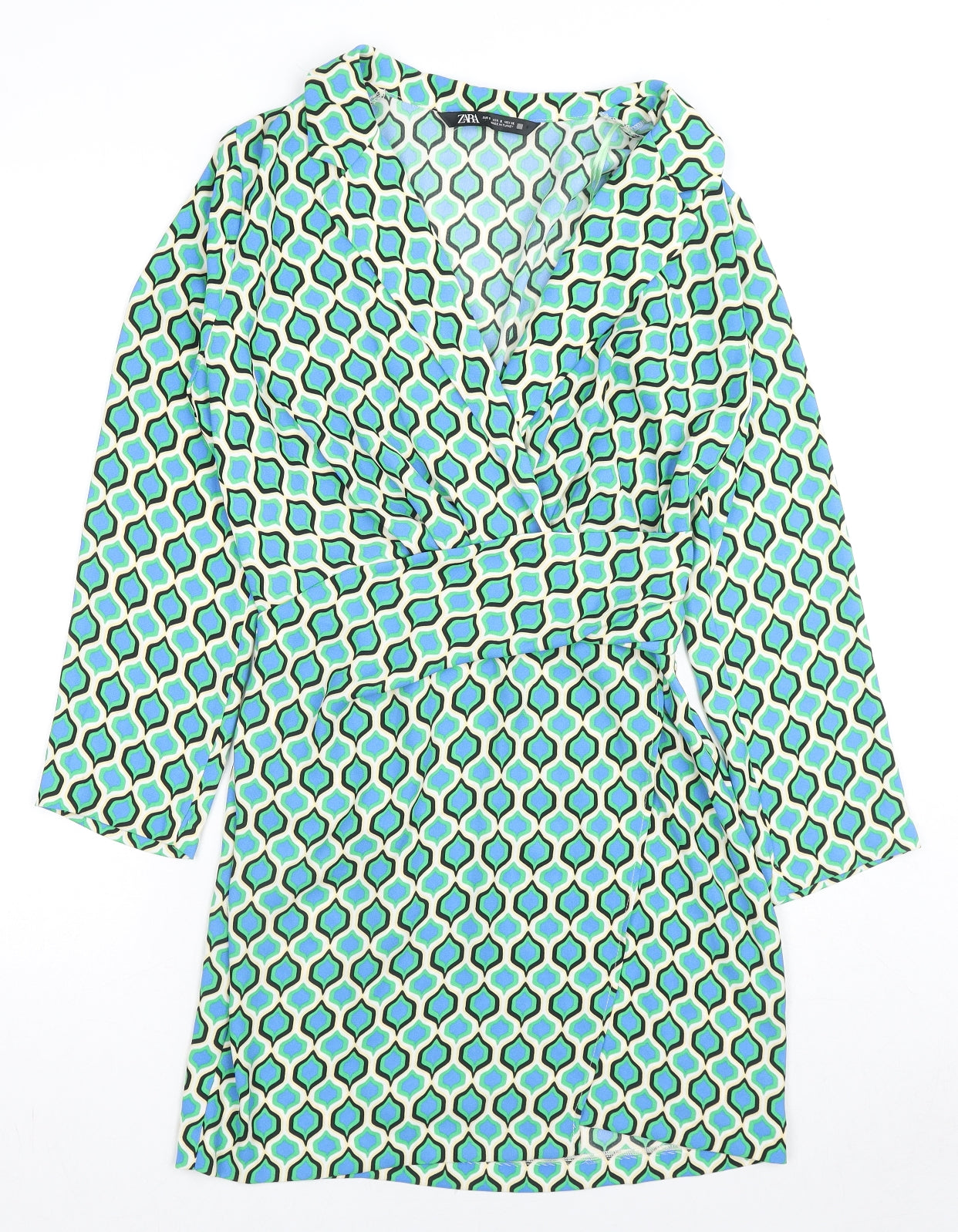 Zara Womens Multicoloured Geometric Polyester Mini Size S V-Neck Zip