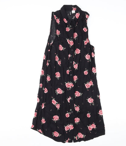 Divided by H&M Womens Multicoloured Floral Viscose Shirt Dress Size 10 Collared Button
