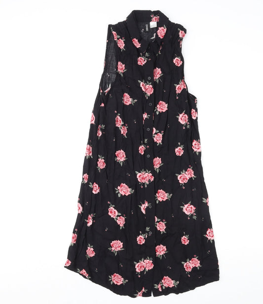 Divided by H&M Womens Multicoloured Floral Viscose Shirt Dress Size 10 Collared Button