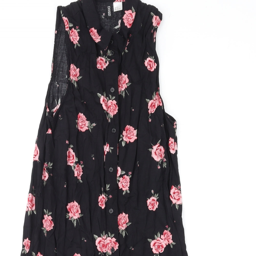 Divided by H&M Womens Multicoloured Floral Viscose Shirt Dress Size 10 Collared Button