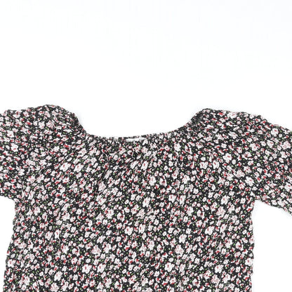 Meina Womens Multicoloured Floral Cotton Basic Blouse Size M Boat Neck - Crocheted Lace Trim