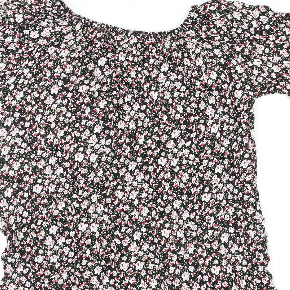 Meina Womens Multicoloured Floral Cotton Basic Blouse Size M Boat Neck - Crocheted Lace Trim
