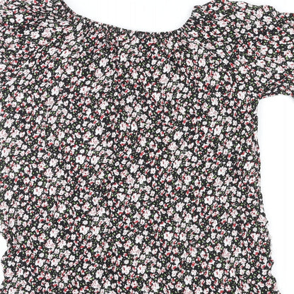 Meina Womens Multicoloured Floral Cotton Basic Blouse Size M Boat Neck - Crocheted Lace Trim
