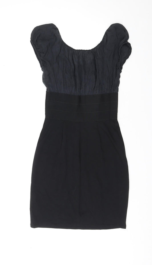 Studio M Womens Black Silk Mini Size XS Round Neck Pullover