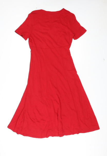 CC Womens Red Viscose A-Line Size S V-Neck Pullover