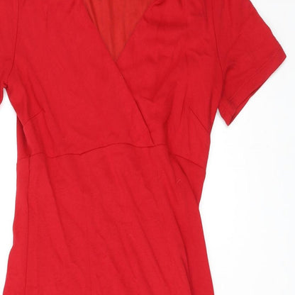 CC Womens Red Viscose A-Line Size S V-Neck Pullover