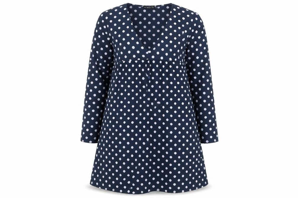 PRETTYLITTLETHING Womens Blue Polka Dot Polyester A-Line Size 10 V-Neck Pullover