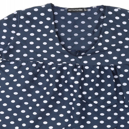 PRETTYLITTLETHING Womens Blue Polka Dot Polyester A-Line Size 10 V-Neck Pullover