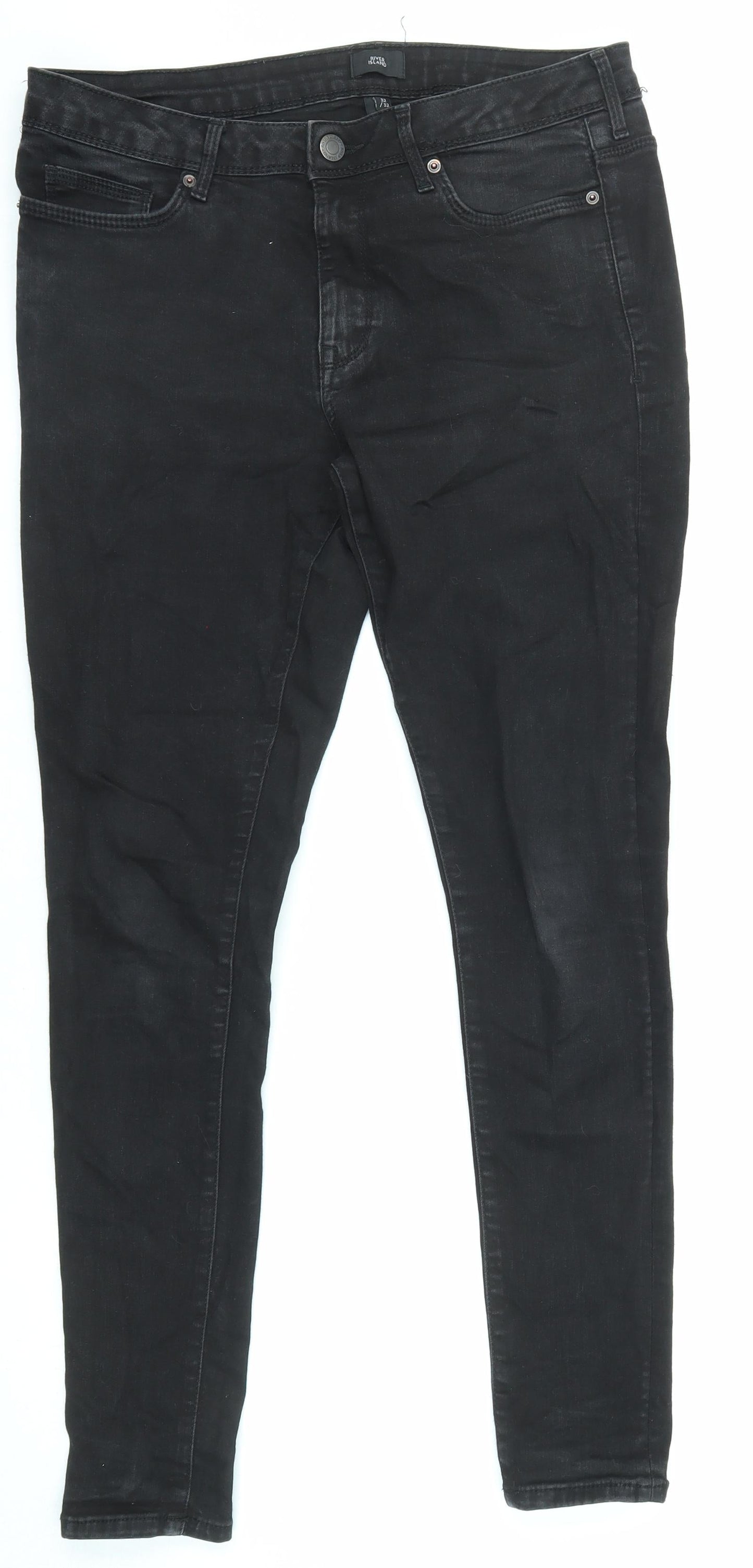 Mens UK Size 32 in River Island Regular Fit Skinny Black Jeans