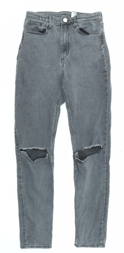 H&M Girls Grey Cotton Skinny Jeans Size 12-13 Years L26 in Regular Zip - Distressed