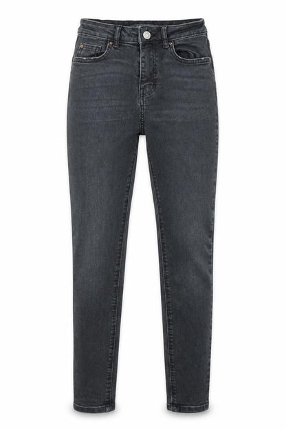 Front view of Denim & Co. women’s grey cotton skinny jeans, size UK 6, 25-inch leg regular zip - waist 21-inch