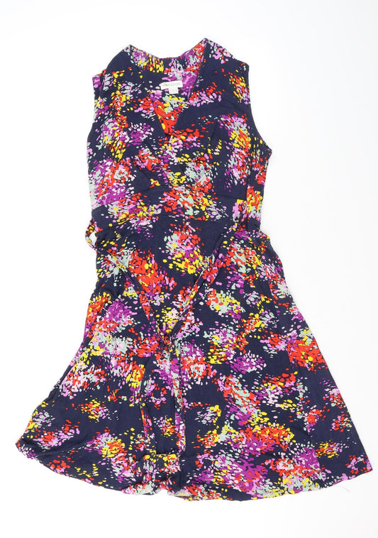 Monsoon Womens Blue Geometric Viscose A-Line Size 14 V-Neck Pullover