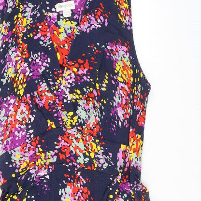 Monsoon Womens Blue Geometric Viscose A-Line Size 14 V-Neck Pullover