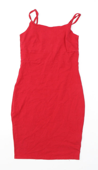 Miss Selfridge Womens Red Cotton Shift Size 8 Round Neck Pullover