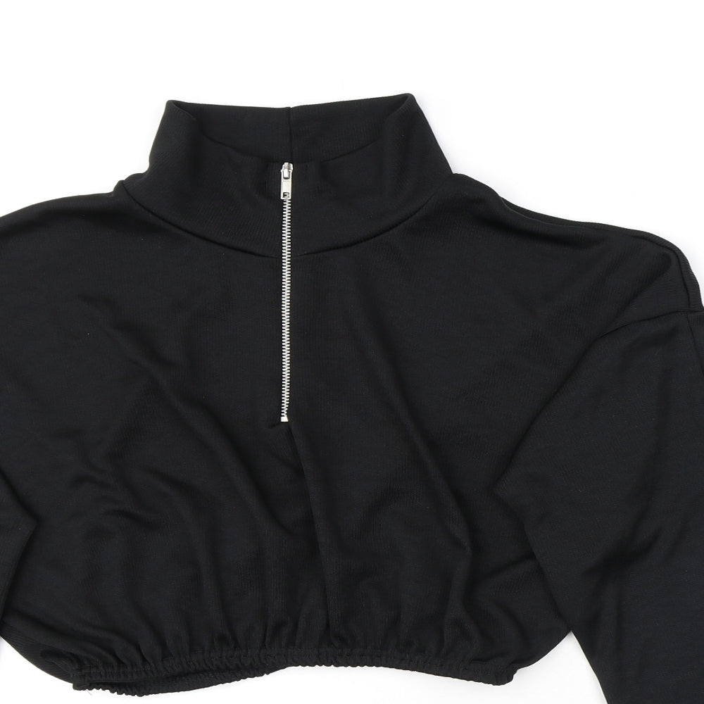 PRETTYLITTLETHING Womens Black Polyester Pullover Sweatshirt Size 10 Zip