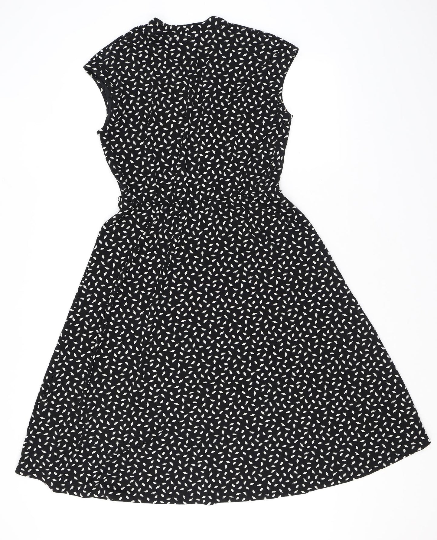 H&M Womens Black Geometric Polyester A-Line Size M V-Neck Pullover