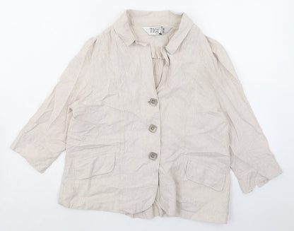 TIGI Womens Beige Jacket Size 14 Button - Size 14-16