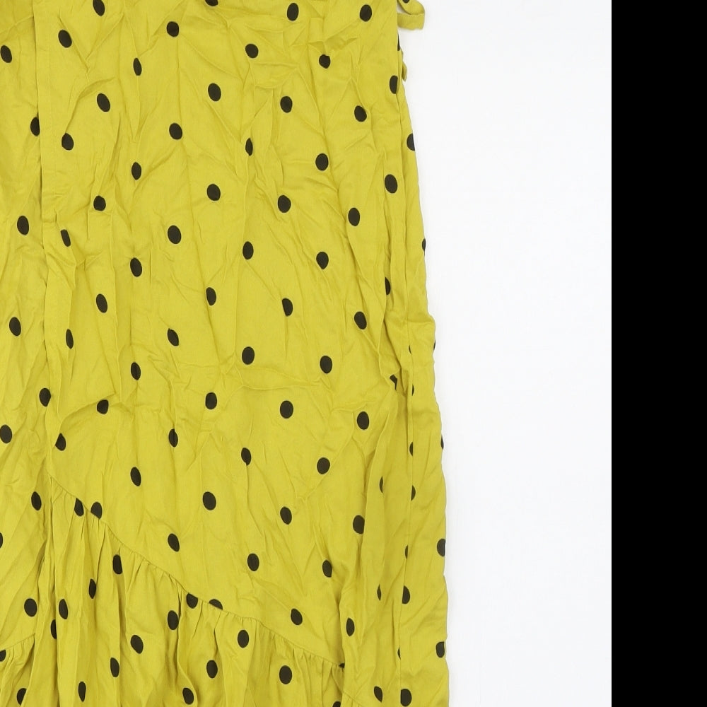 Miss Selfridge Womens Green Polka Dot Viscose Wrap Skirt Size 4 Tie