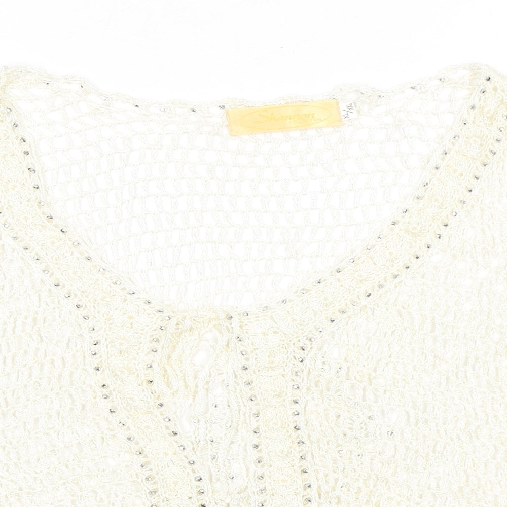 Shannon Womens Ivory Viscose Basic Blouse Size XL Round Neck - Size XL-2XL