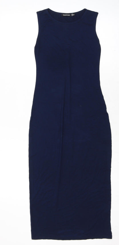 Boohoo Womens Blue Viscose Maxi Size 6 Round Neck Pullover