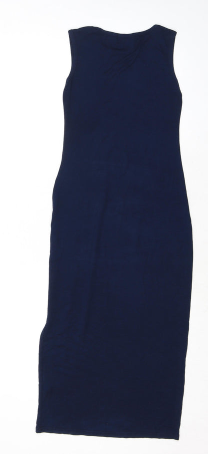 Boohoo Womens Blue Viscose Maxi Size 6 Round Neck Pullover