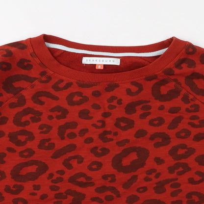 Brakeburn Womens Orange Animal Print 100% Cotton Pullover Sweatshirt Size 8 Pullover - Leopard pattern