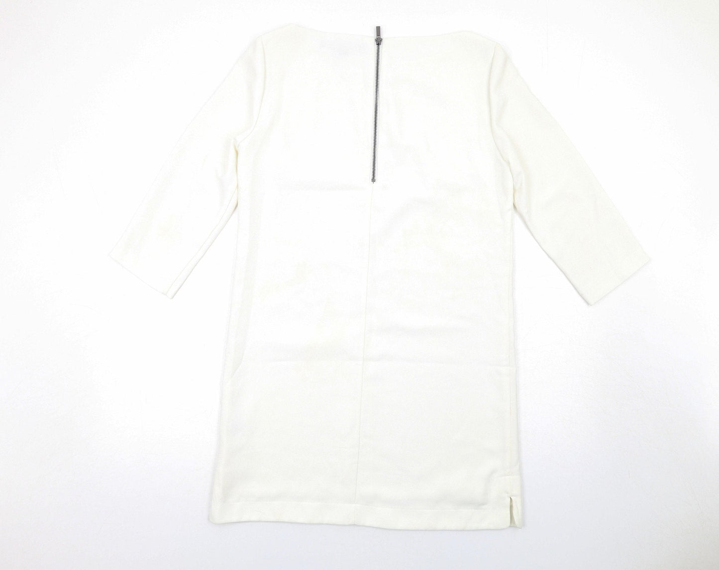 French Connection Womens White Polyester Shift Size 10 Round Neck Zip