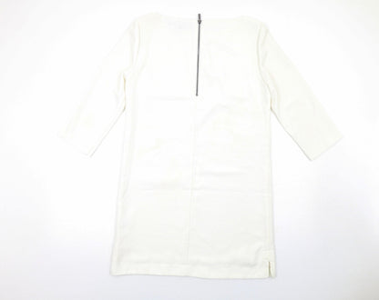 French Connection Womens White Polyester Shift Size 10 Round Neck Zip