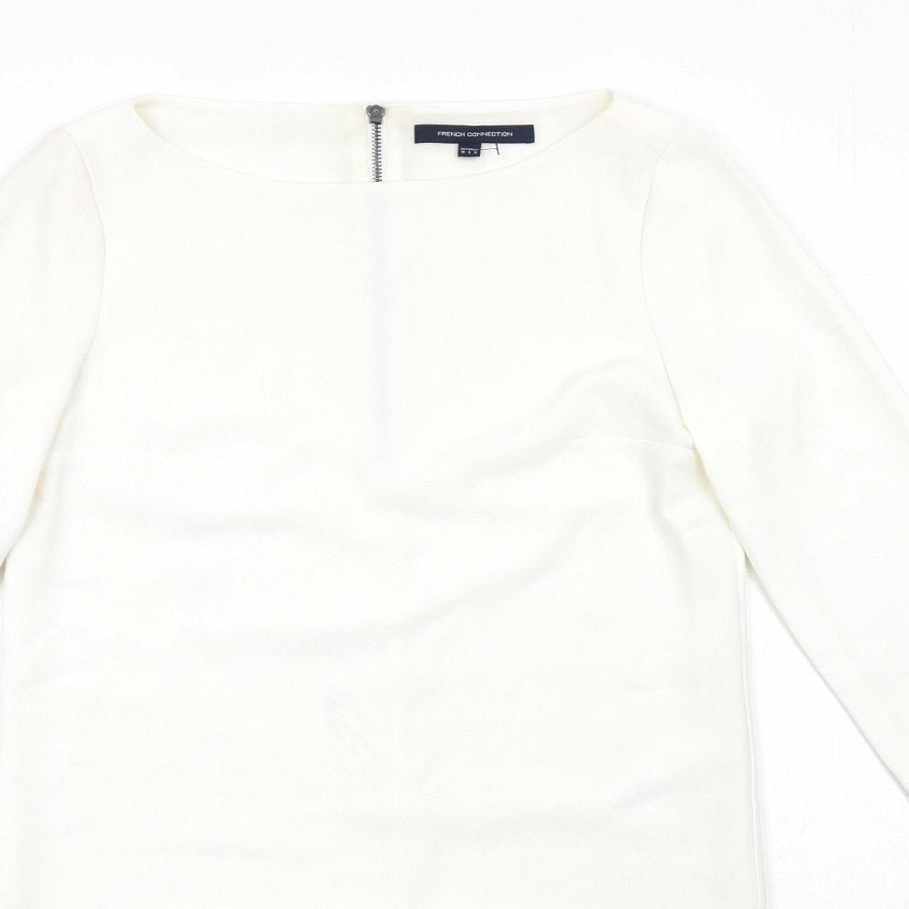 French Connection Womens White Polyester Shift Size 10 Round Neck Zip