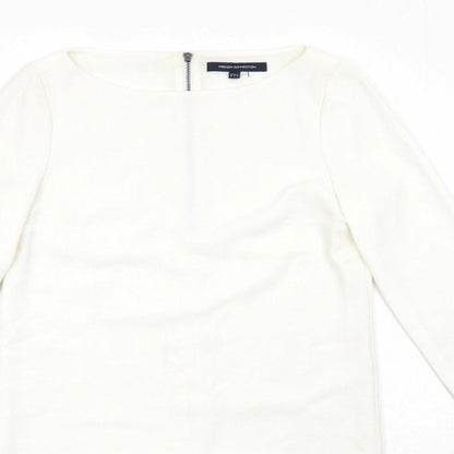 French Connection Womens White Polyester Shift Size 10 Round Neck Zip