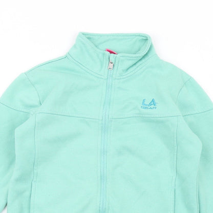 Close-up detail of LA Gear girls’ green basic jacket jacket, size 9-10, years zip