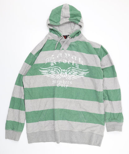 Kayak Womens Green Striped Cotton Pullover Hoodie Size M Pullover
