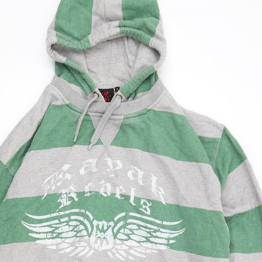 Kayak Womens Green Striped Cotton Pullover Hoodie Size M Pullover