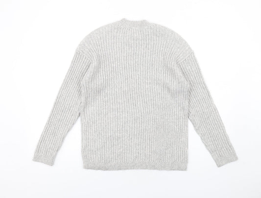 Marks and Spencer Womens Grey Mock Neck Polyester Pullover Jumper Size S