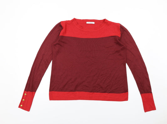 Classic Womens Red Round Neck Acrylic Pullover Jumper Size 8