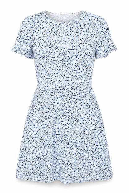 H&M Womens Blue Floral Polyester Skater Dress Size 6 Round Neck Pullover