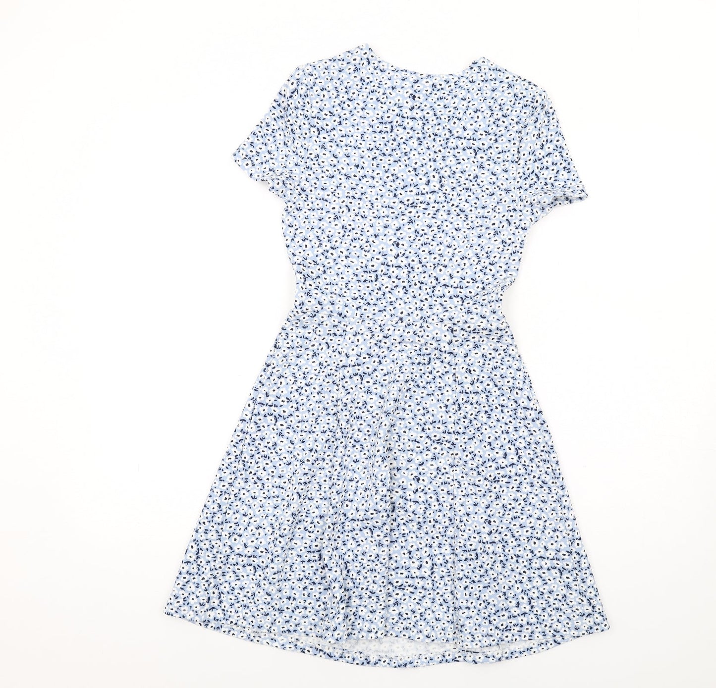 H&M Womens Blue Floral Polyester Skater Dress Size 6 Round Neck Pullover