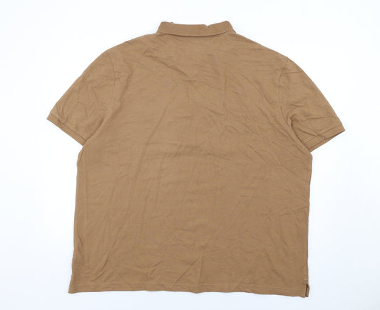 Marks and Spencer Mens Brown Cotton Polo Size 3XL Collared Button