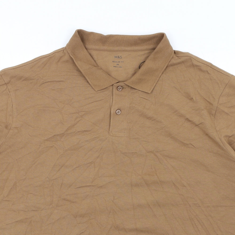 Marks and Spencer Mens Brown Cotton Polo Size 3XL Collared Button