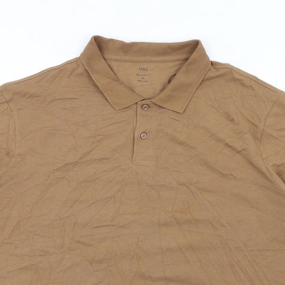 Marks and Spencer Mens Brown Cotton Polo Size 3XL Collared Button