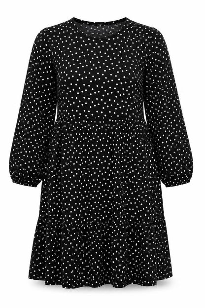 Zara Womens Black Polka Dot Polyester A-Line Size L Round Neck Pullover