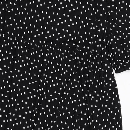 Zara Womens Black Polka Dot Polyester A-Line Size L Round Neck Pullover