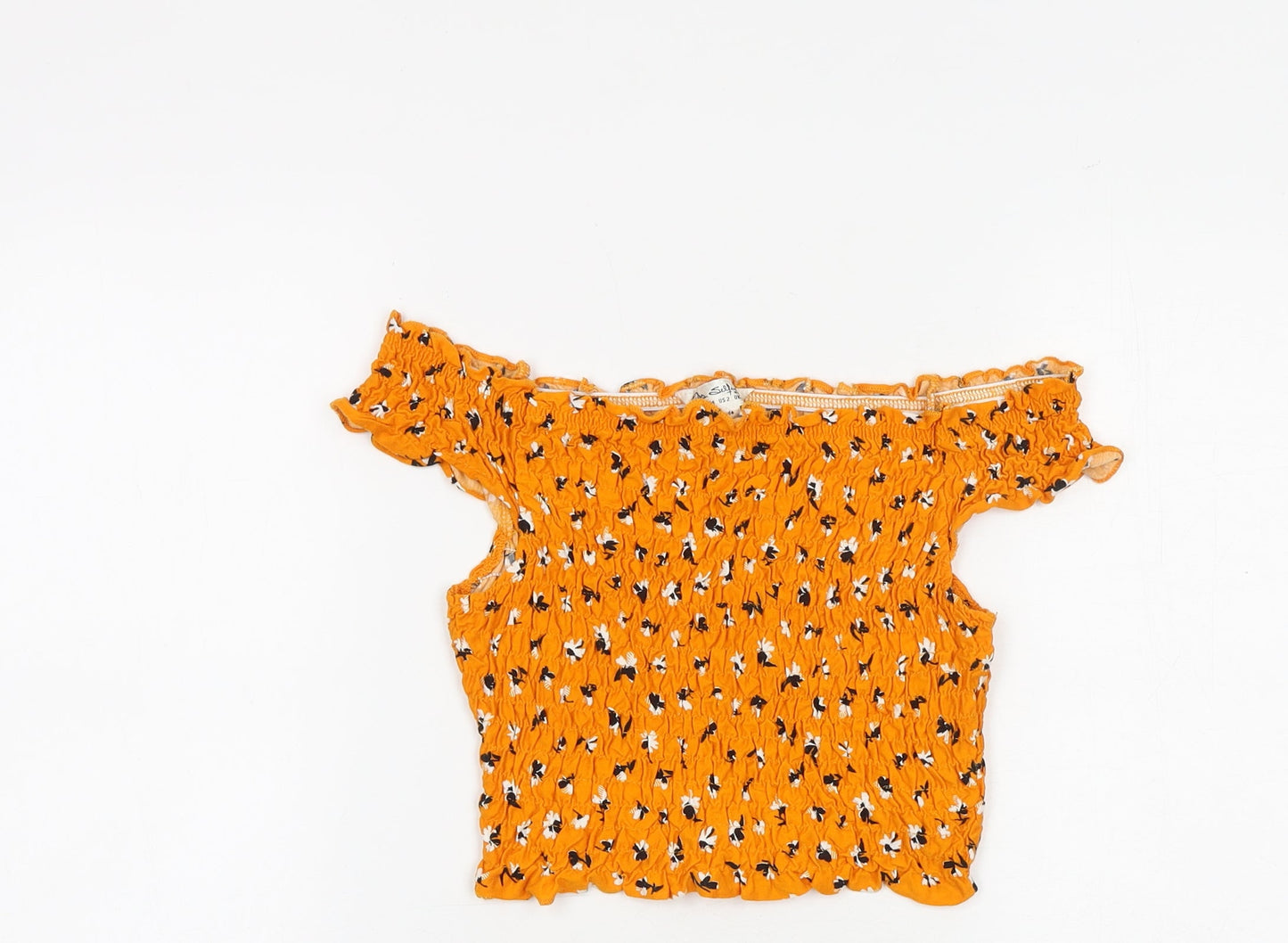 Miss Selfridge Womens Orange Geometric Polyester Cropped Blouse Size 6 Off the Shoulder