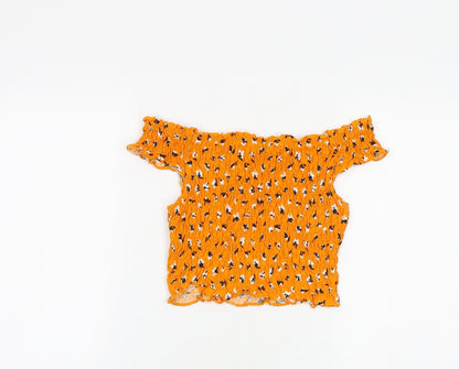 Miss Selfridge Womens Orange Geometric Polyester Cropped Blouse Size 6 Off the Shoulder